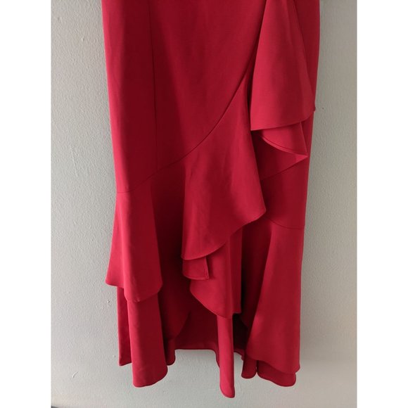 NWOT Taylor Black Label Crepe Tiered High/low Midi Dress 2 Red - Picture 5 of 12